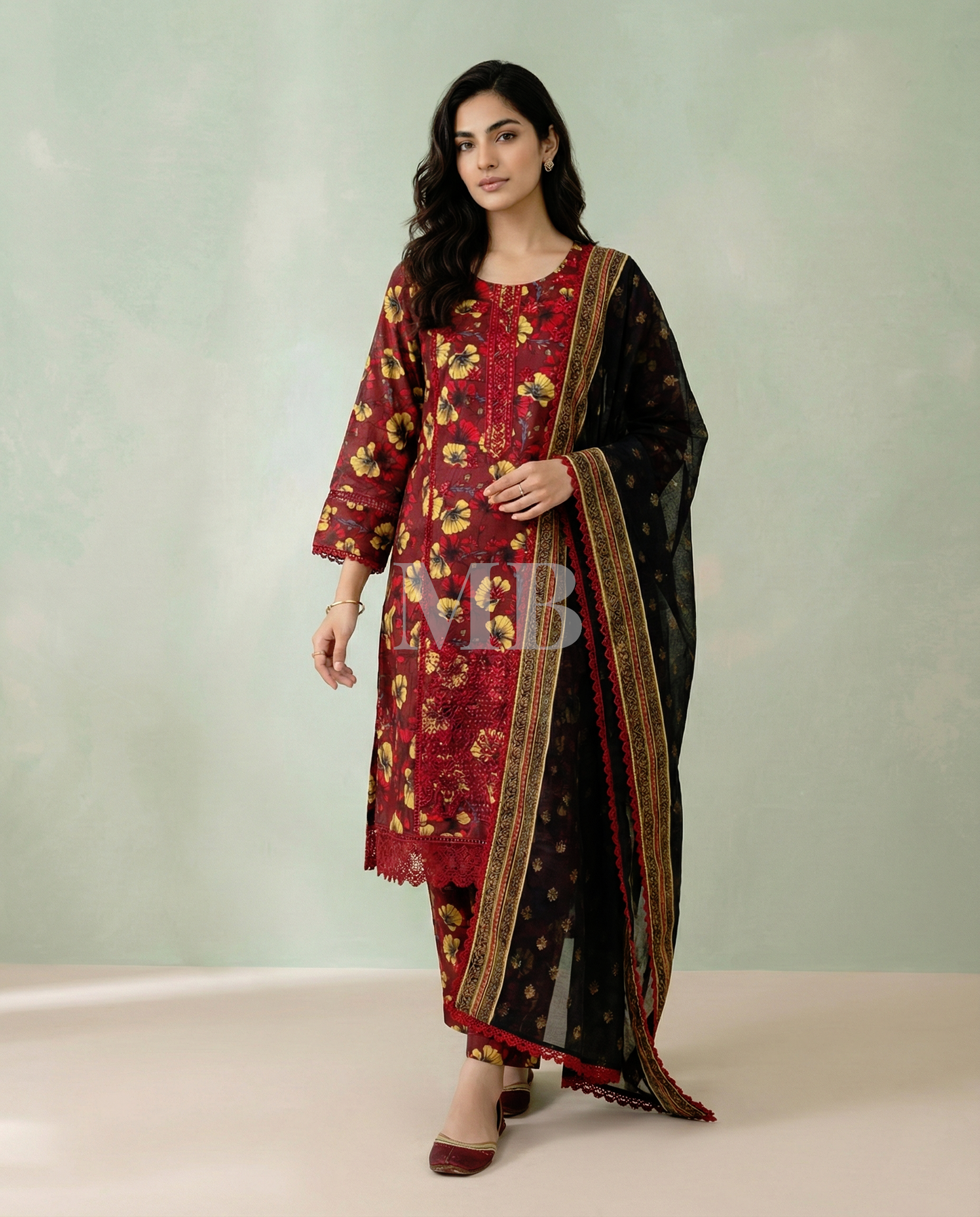 K&R Lawn - Chiffon Dupatta 534 Mehroon