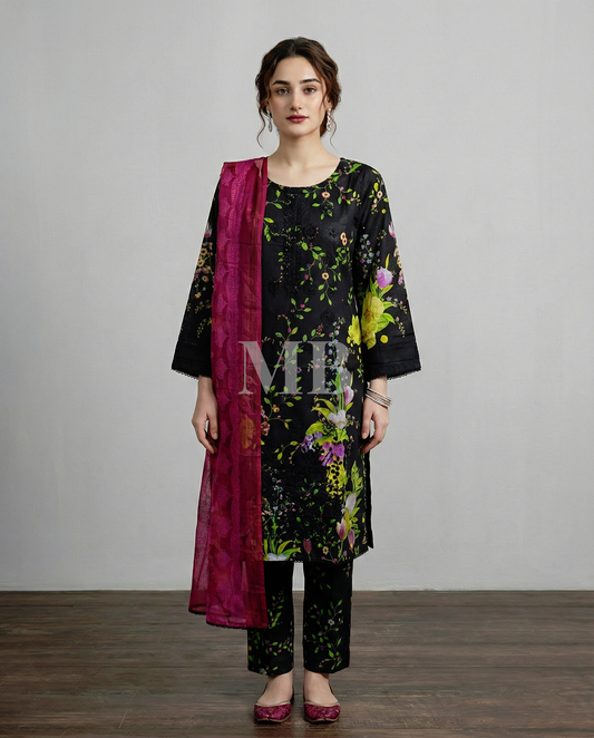 K&R Lawn - Chiffon Dupatta 570 Black