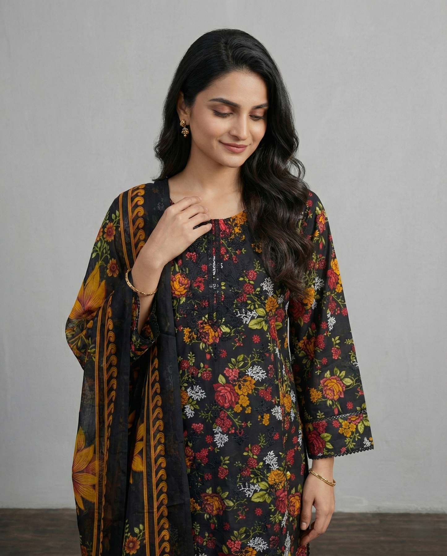 K&R Lawn - Chiffon Dupatta 579 Black