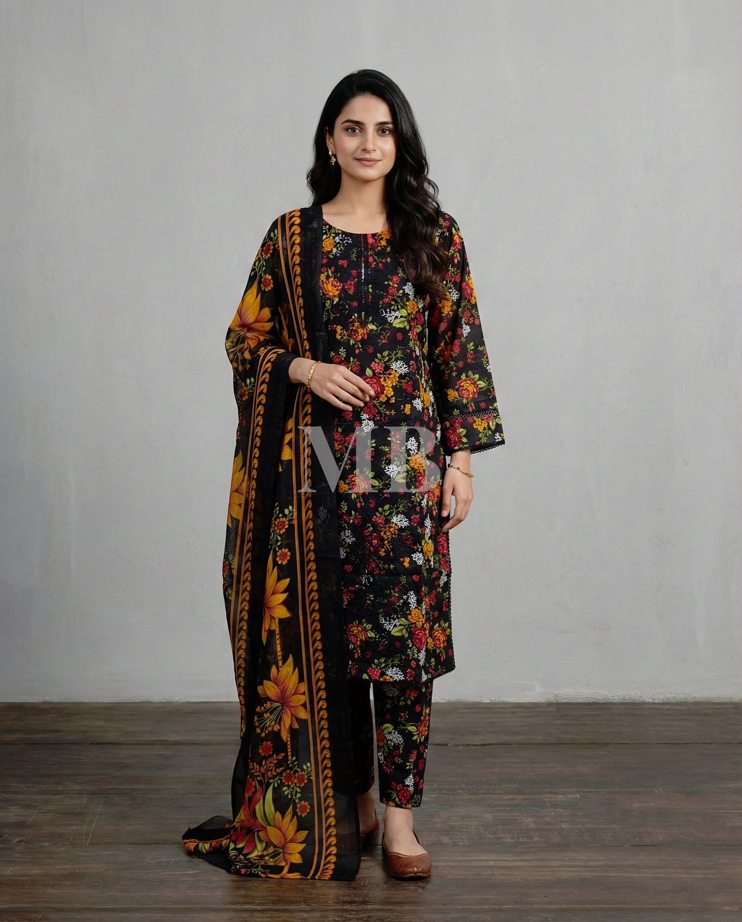 K&R Lawn - Chiffon Dupatta 579 Black