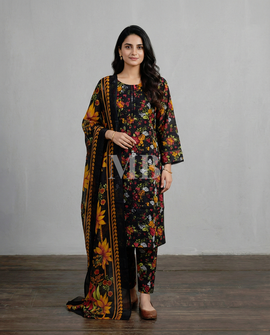 K&R Lawn - Chiffon Dupatta 579 Black