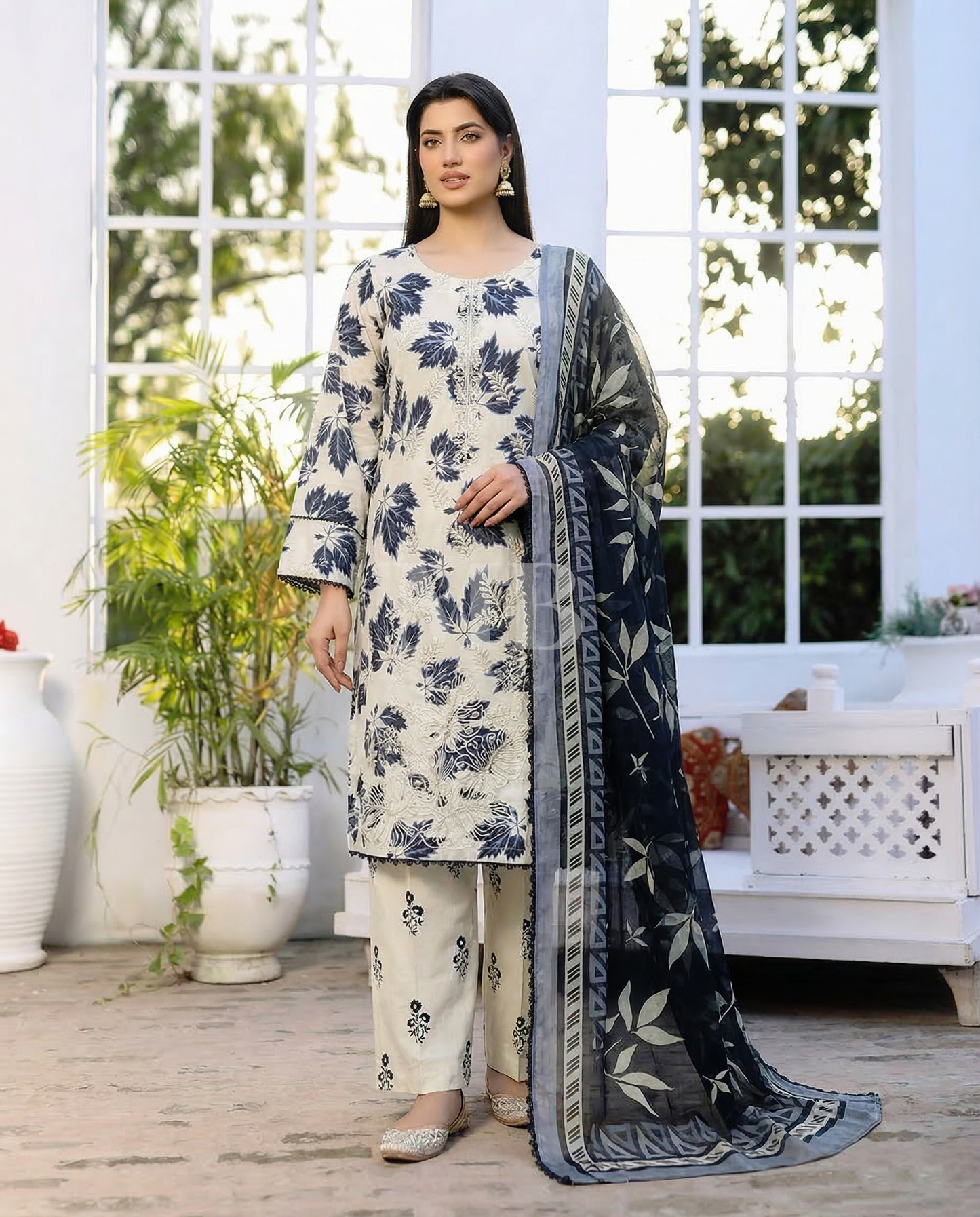 K&R Lawn - Chiffon Dupatta 625 Cream