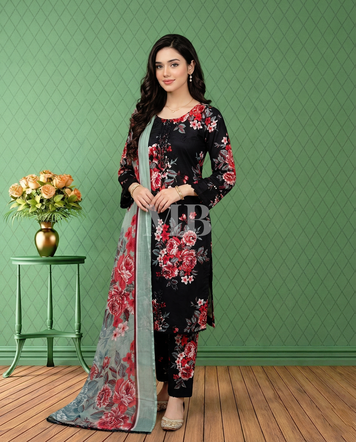 K&R Lawn - Chiffon Dupatta 627 Black