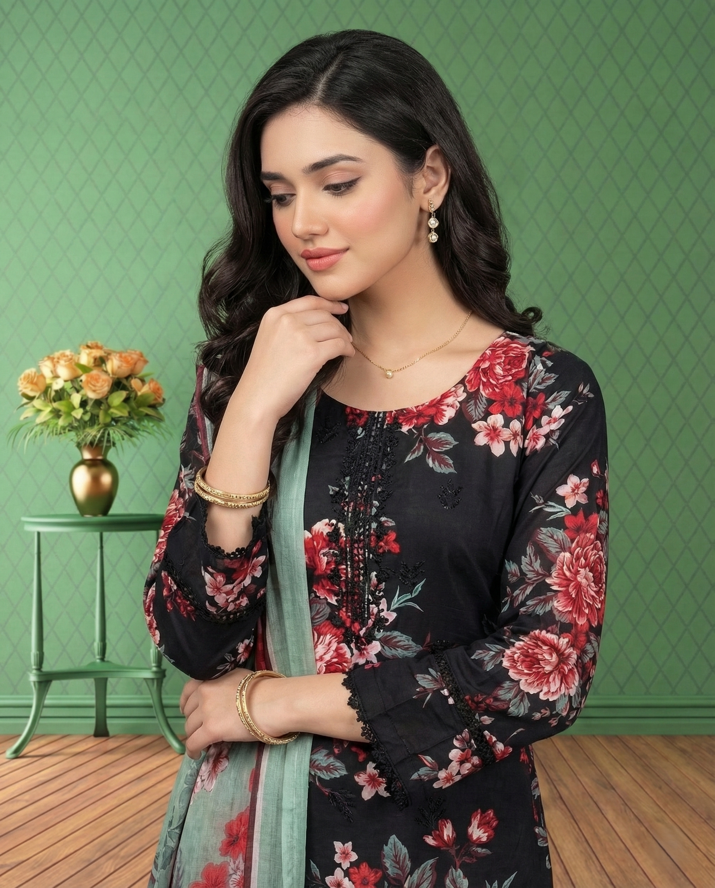 K&R Lawn - Chiffon Dupatta 627 Black