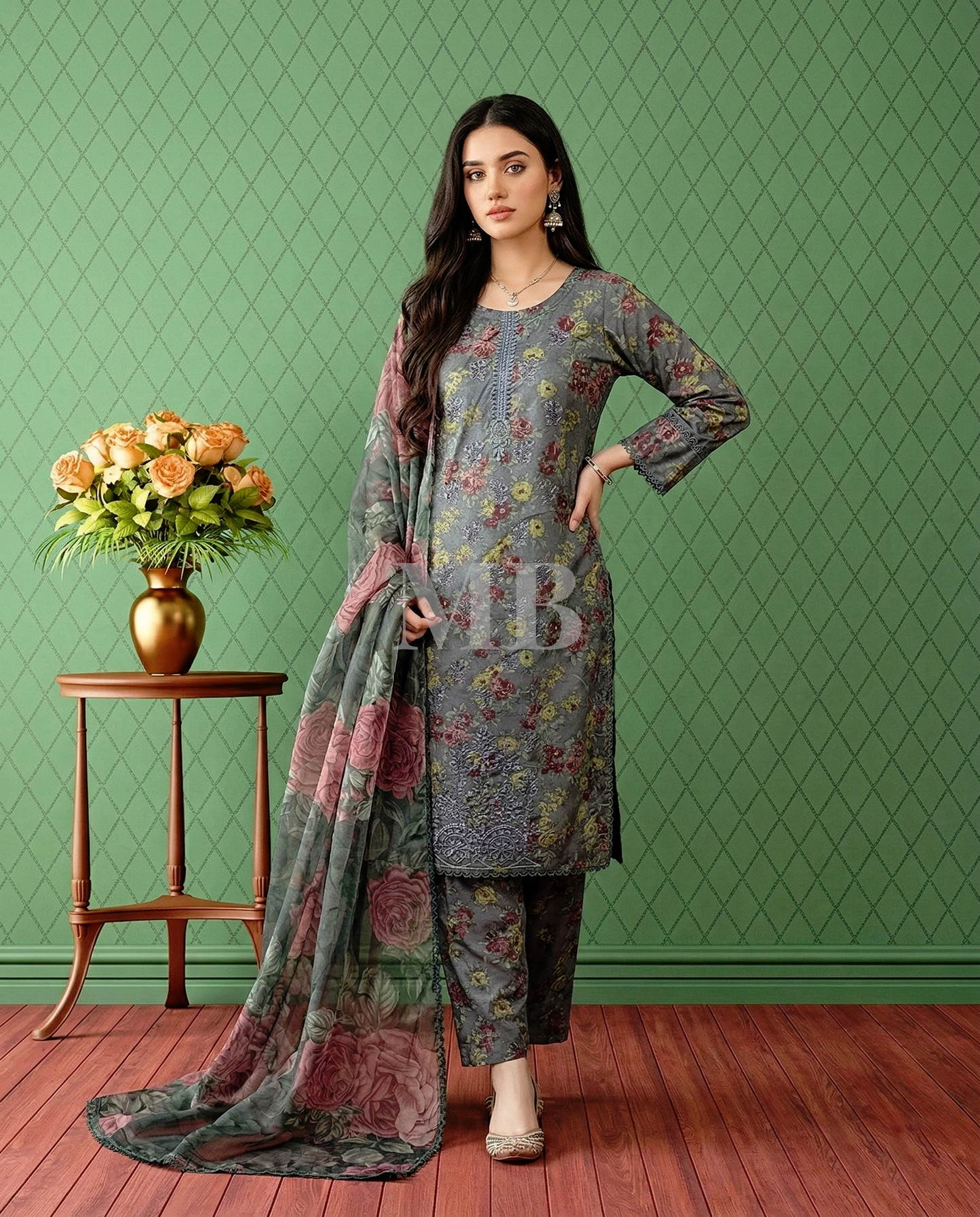 K&R Lawn - Chiffon Dupatta 631 Forest Green