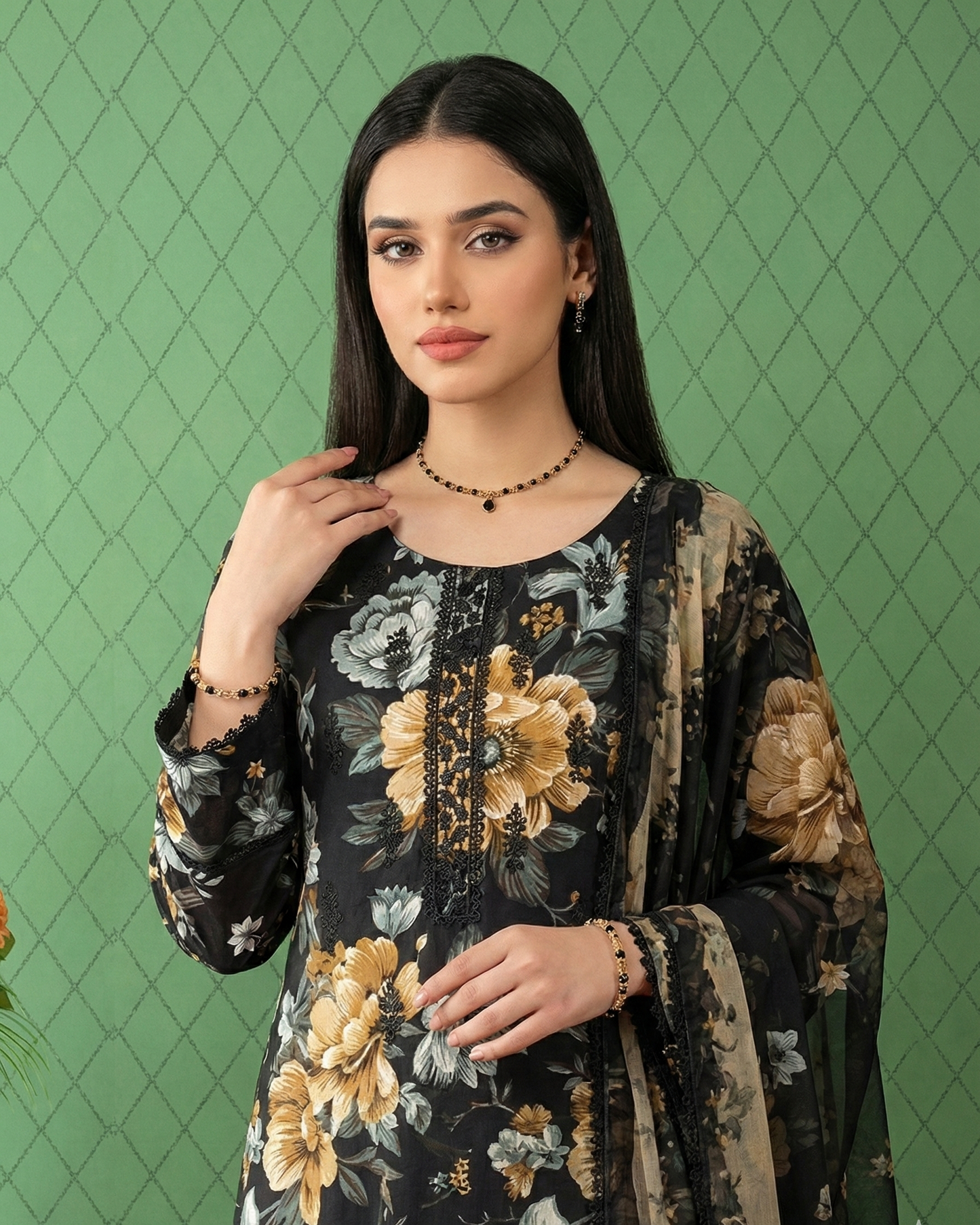 K&R Lawn - Chiffon Dupatta 633 Black