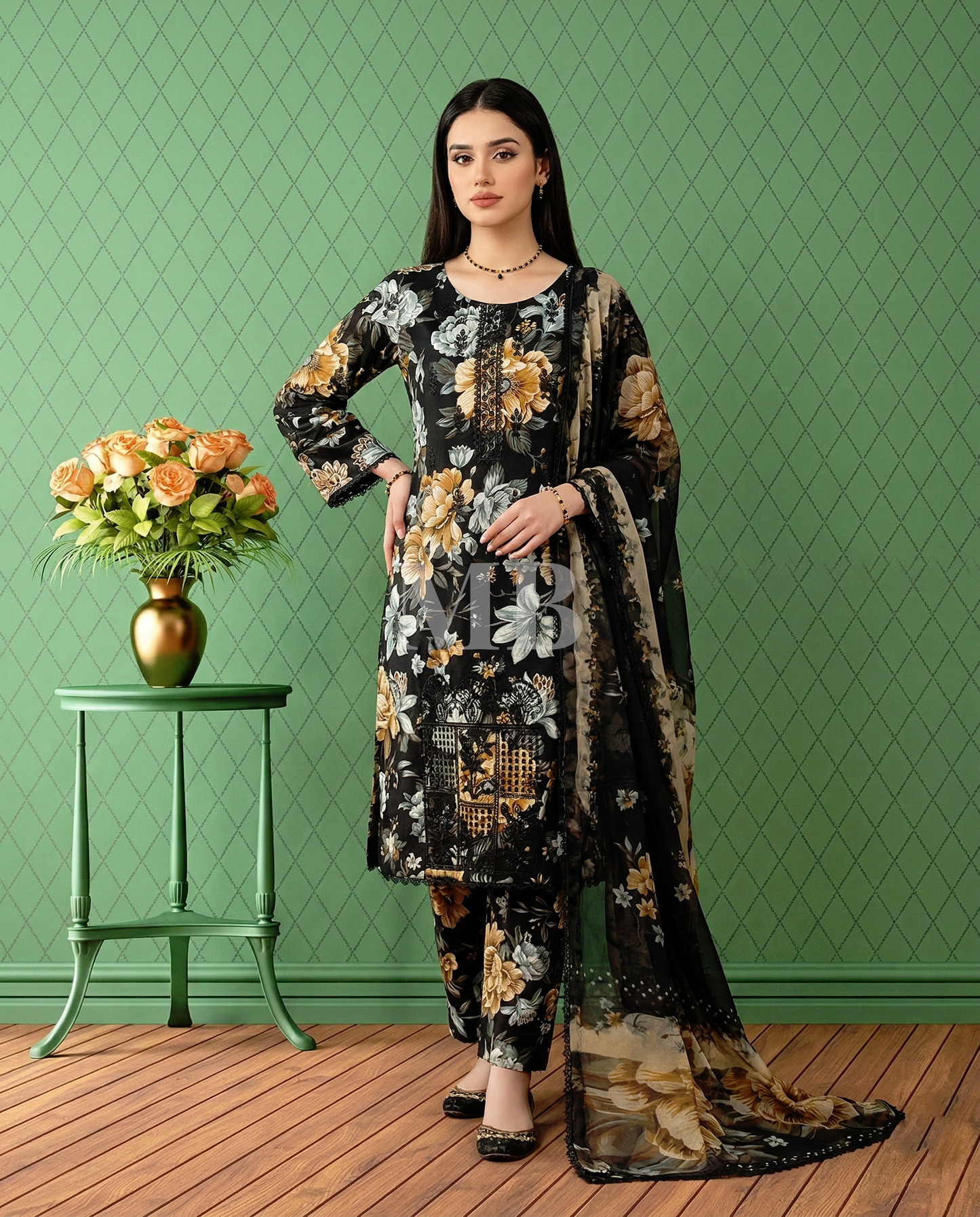 K&R Lawn - Chiffon Dupatta 633 Black