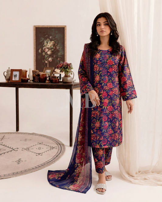 K&R Lawn - Chiffon Dupatta 638 Blue