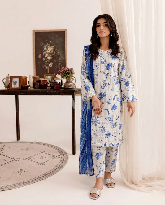 K&R Lawn - Chiffon Dupatta 639 White