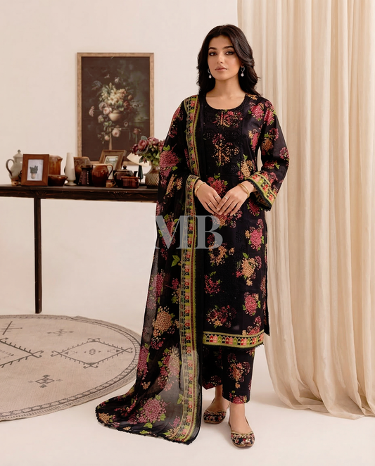 K&R Lawn - Chiffon Dupatta 640 Black