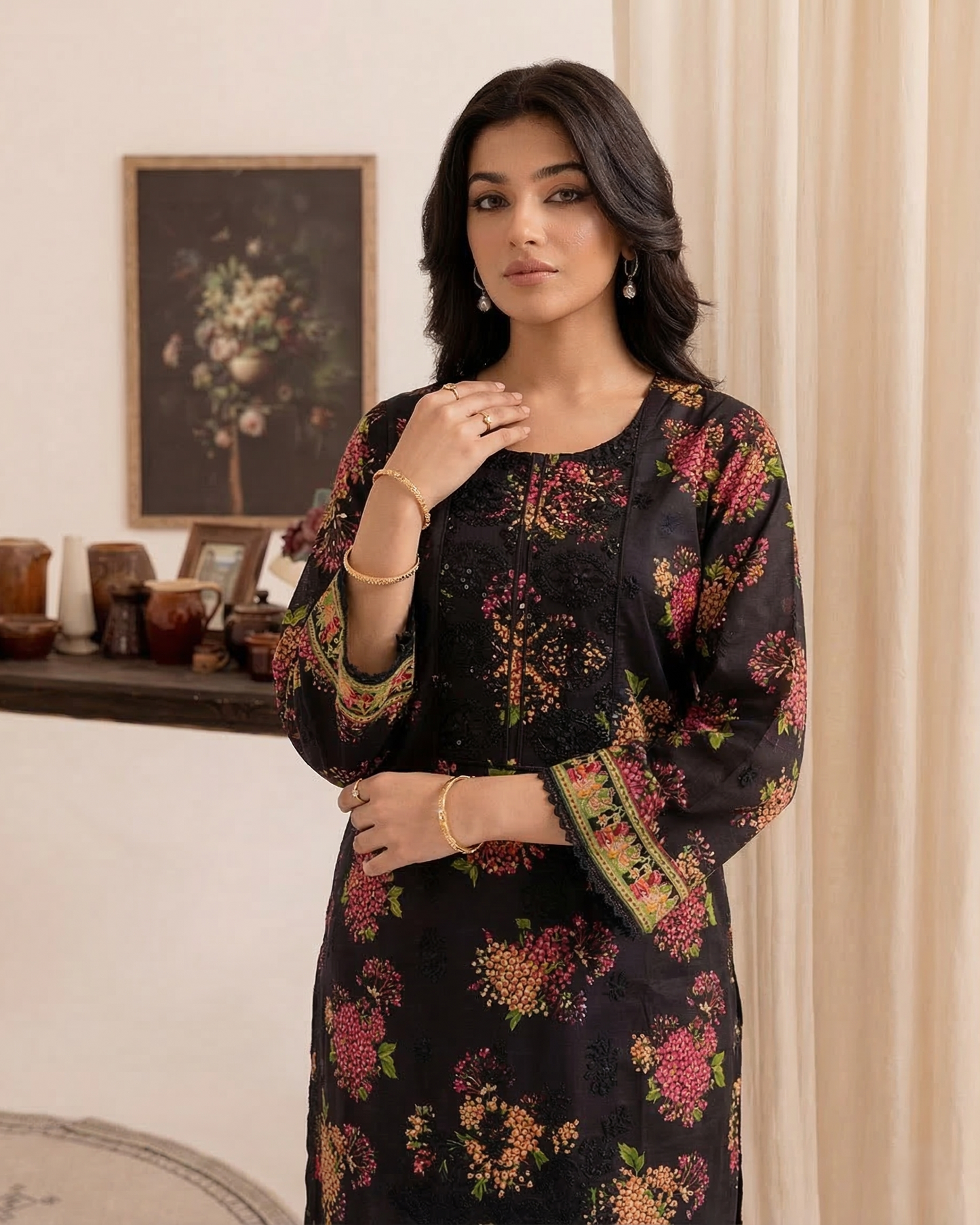 K&R Lawn - Chiffon Dupatta 640 Black