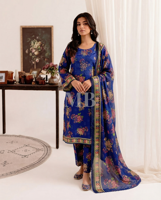 K&R Lawn - Chiffon Dupatta 640 Navy Blue