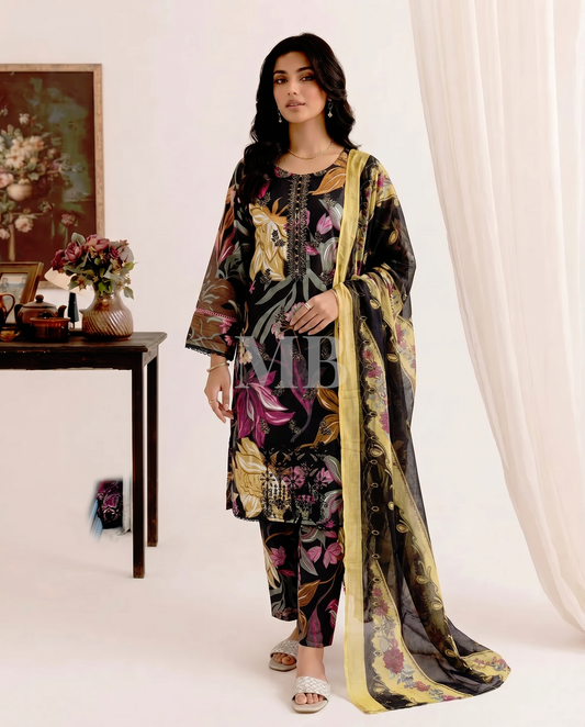 K&R Lawn - Chiffon Dupatta 644 Black