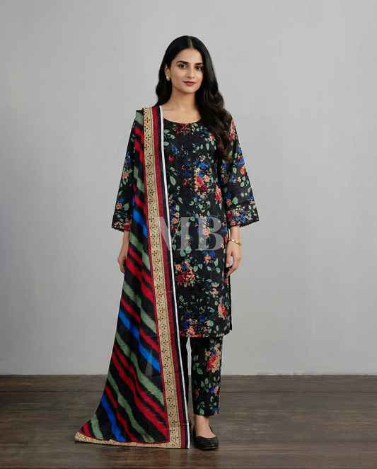 K&R Lawn - Lawn Dupatta 568 Black