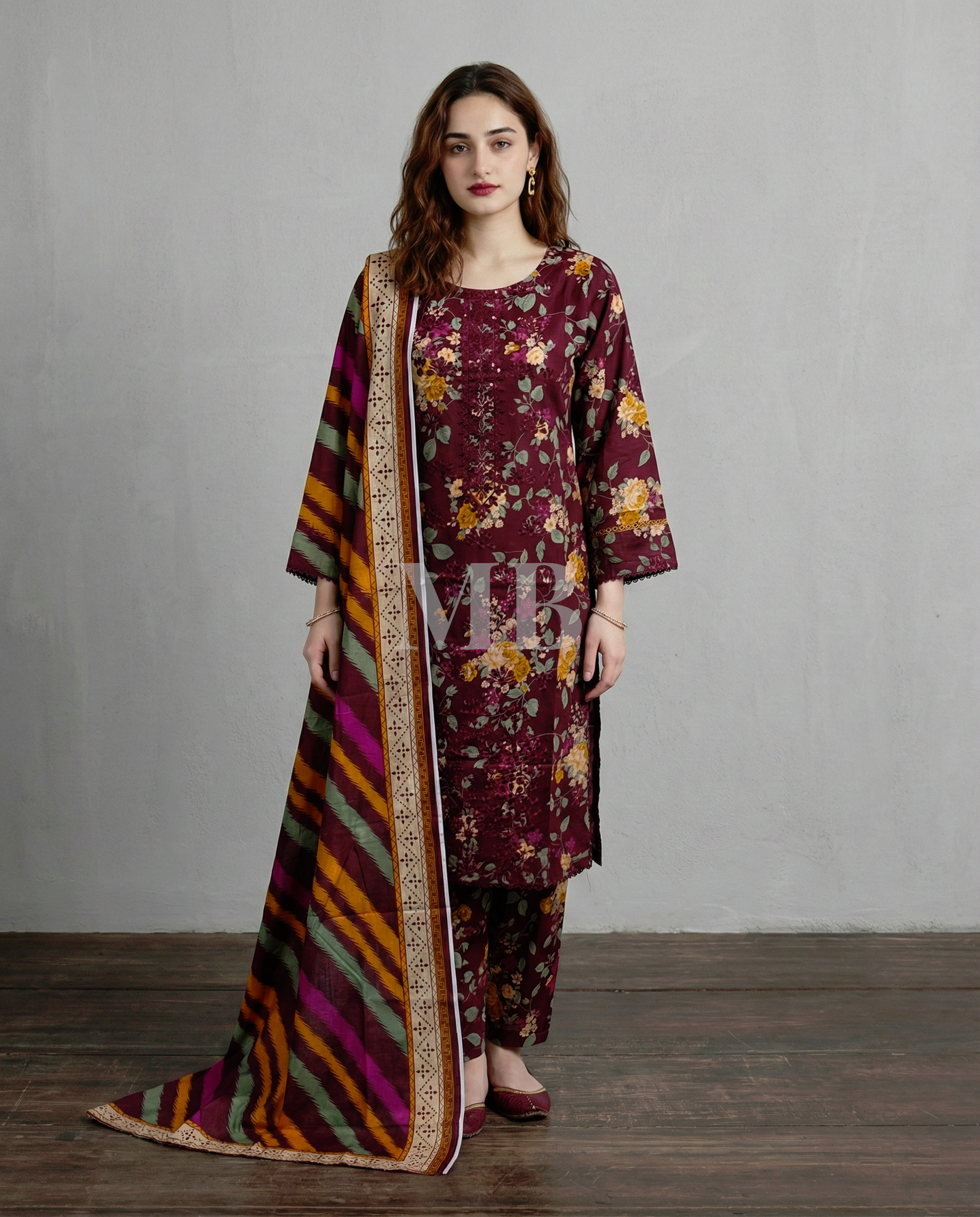 K&R Lawn - Lawn Dupatta 574 Mehroon