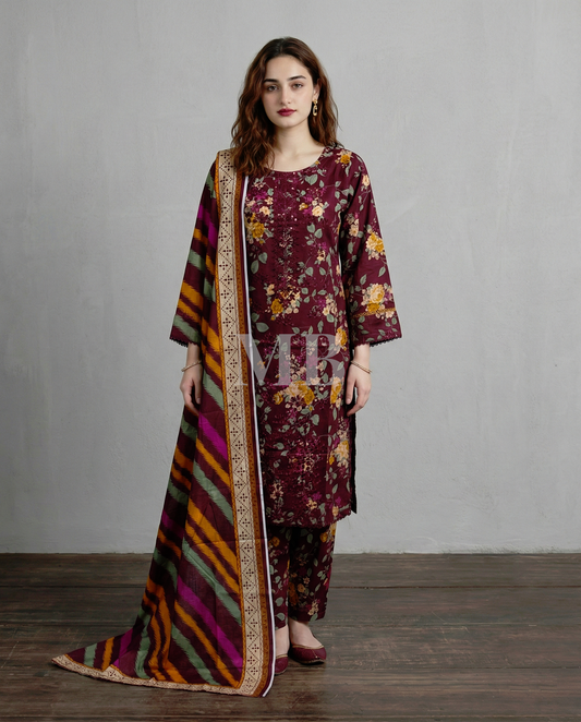 K&R Lawn - Lawn Dupatta 574 Mehroon