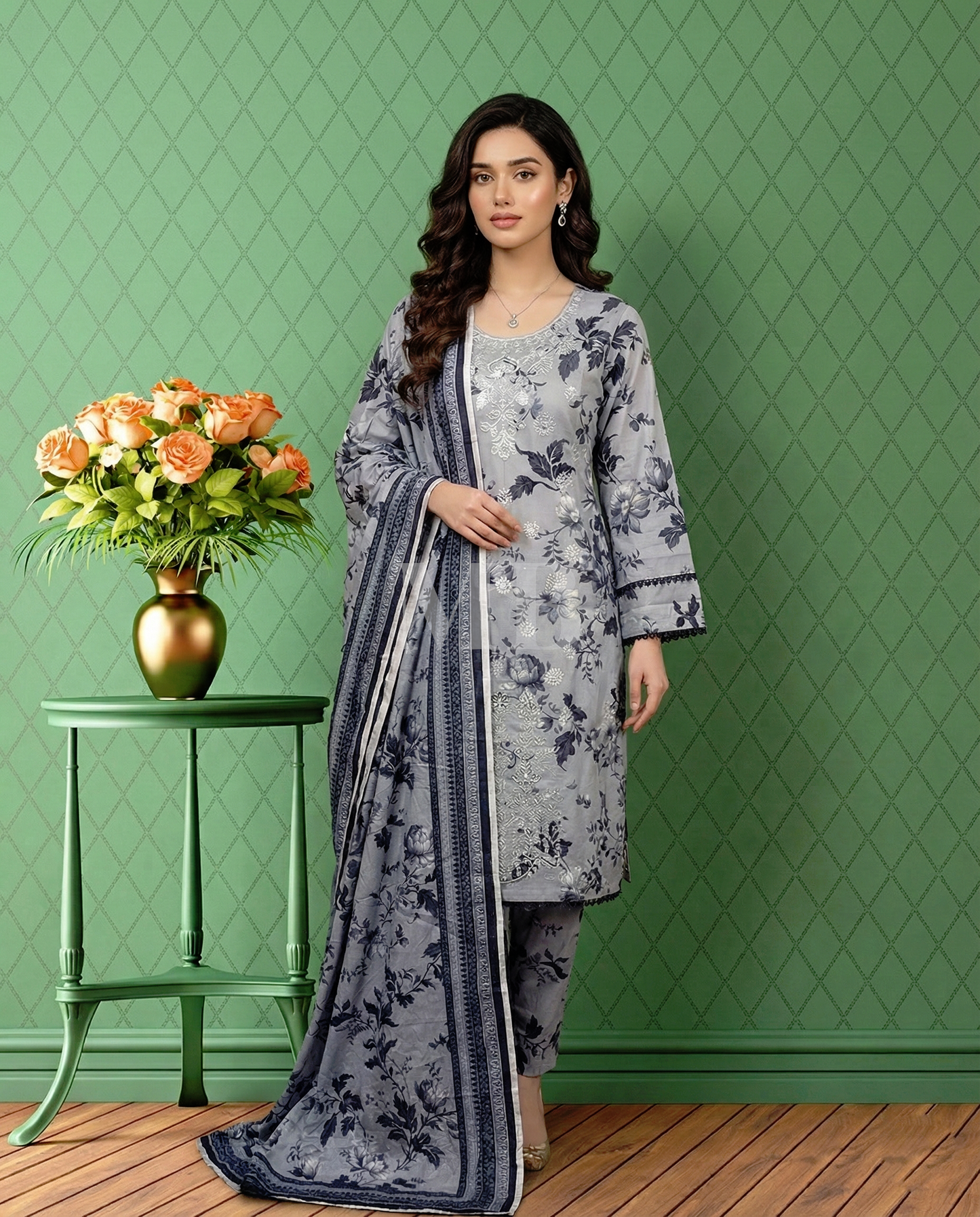 K&R Lawn - Lawn Dupatta 636 Grey