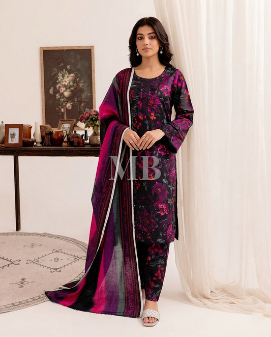 K&R Lawn - Lawn Dupatta 641 Black