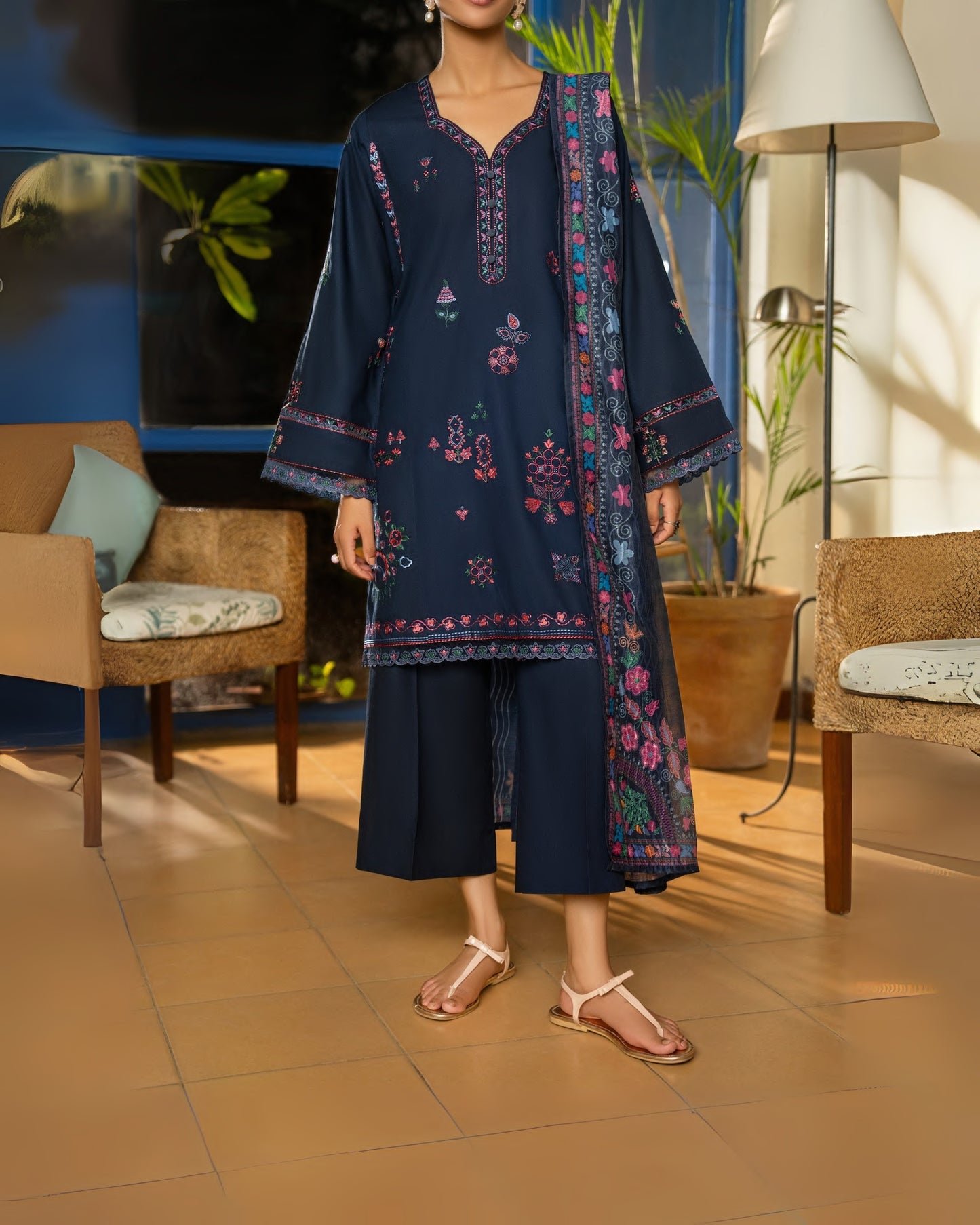 Misha Linen Drop 1 Navy Blue