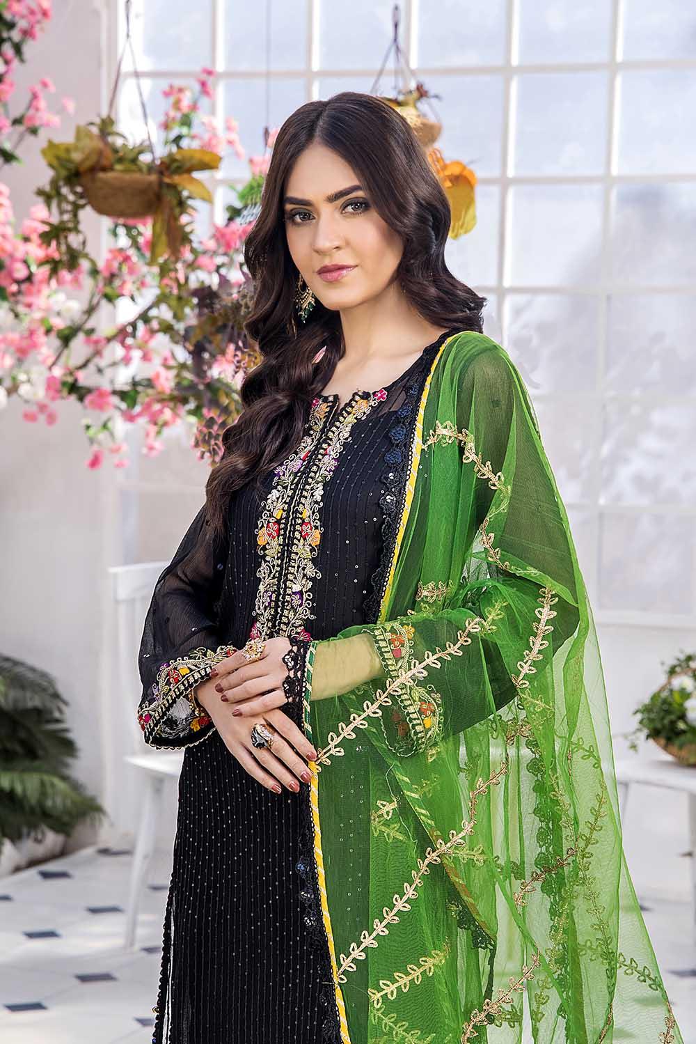 P233 Black Green Dupatta