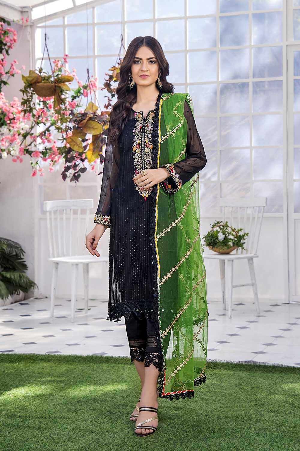 P233 Black Green Dupatta