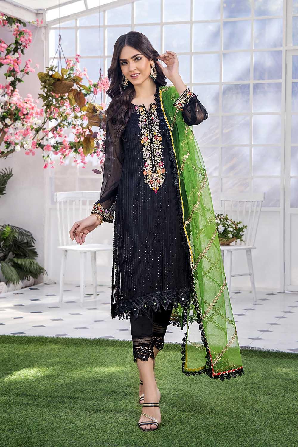 P233 Black Green Dupatta