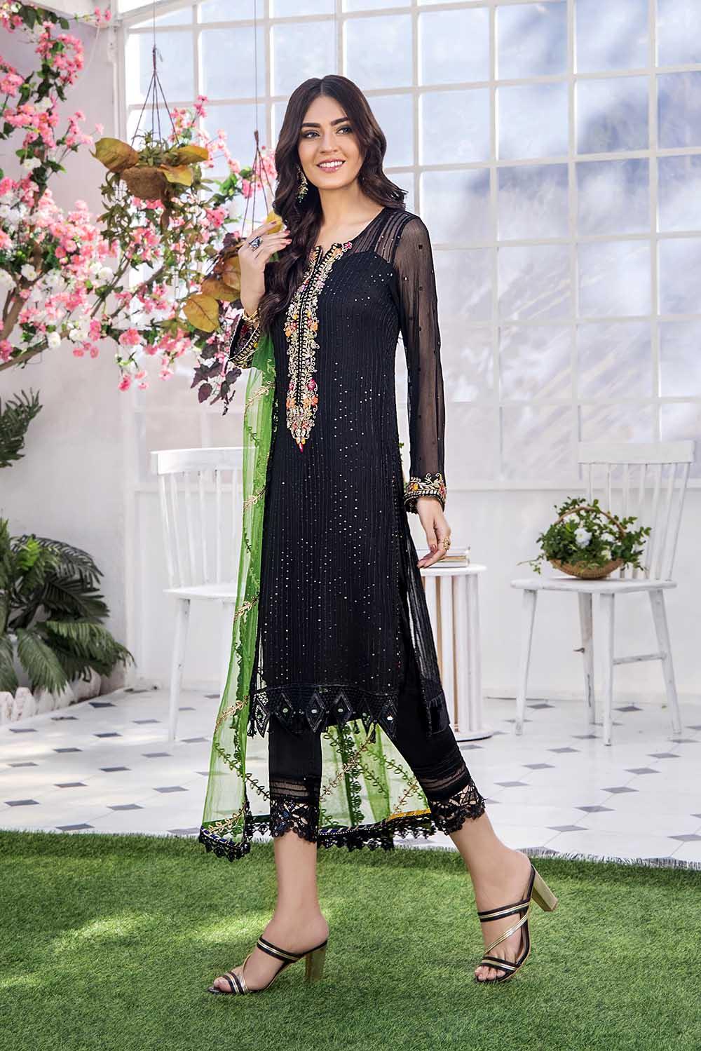 P233 Black Green Dupatta