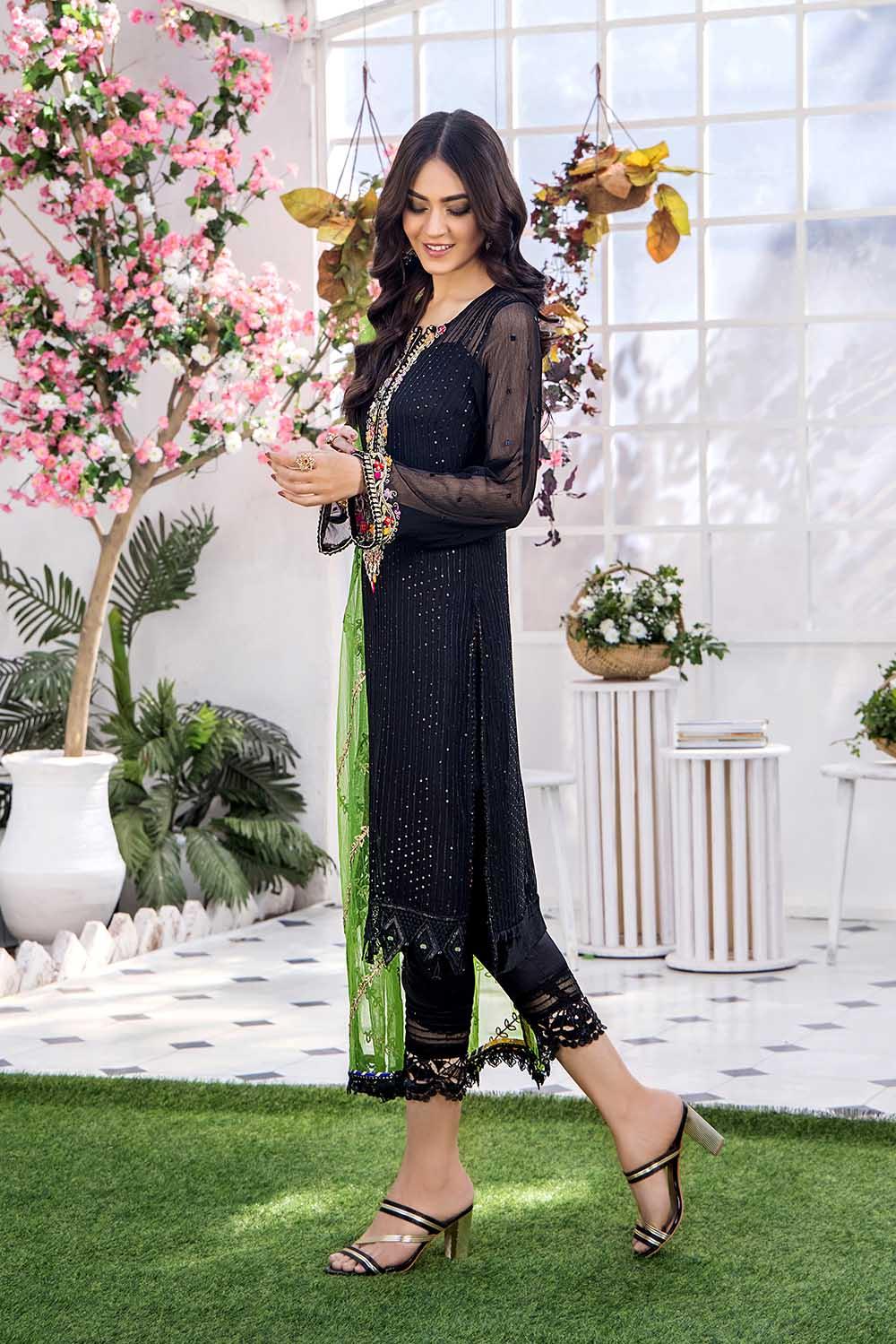 P233 Black Green Dupatta