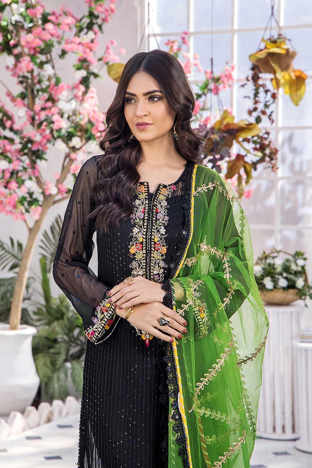 P233 Black Green Dupatta