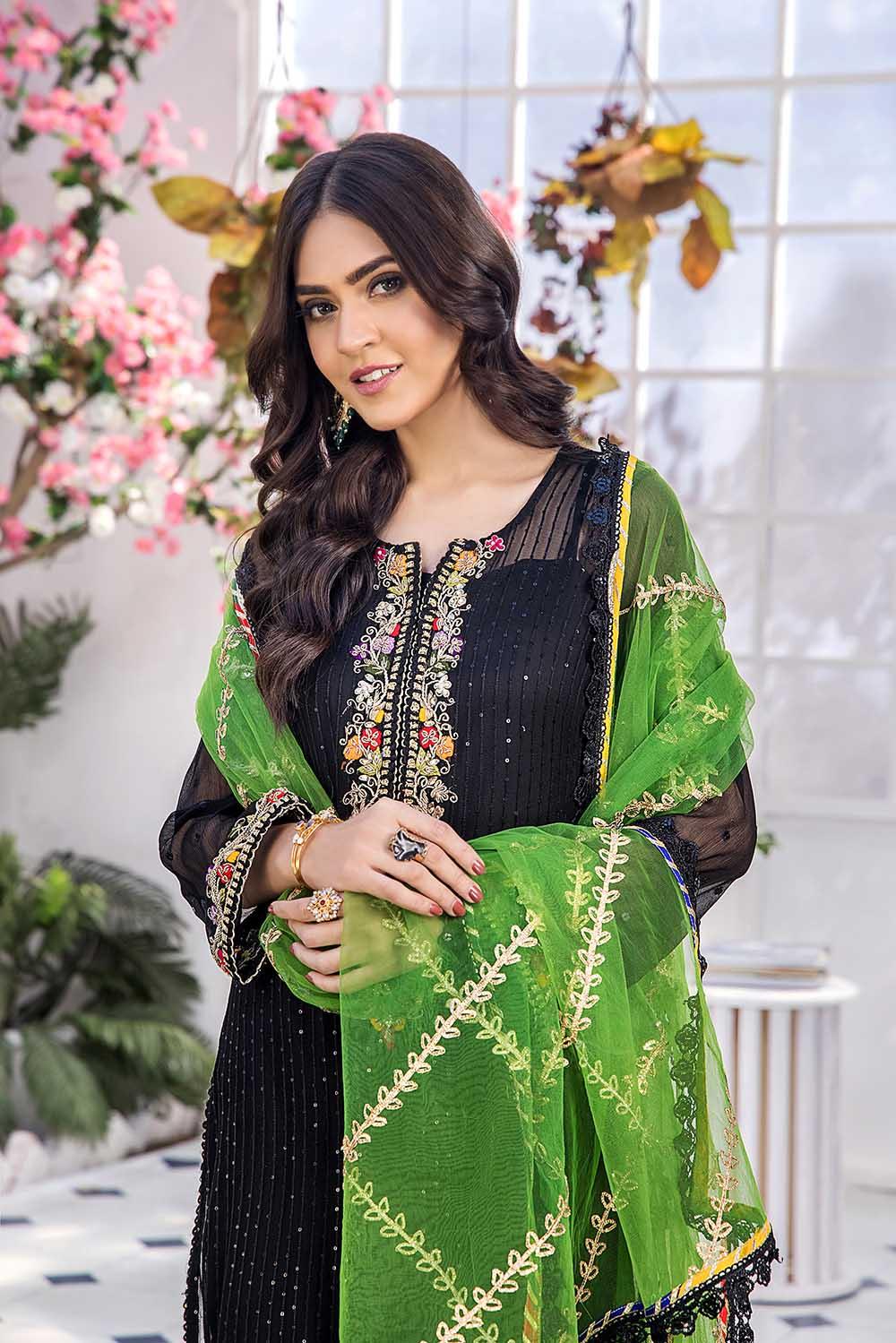 P233 Black Green Dupatta