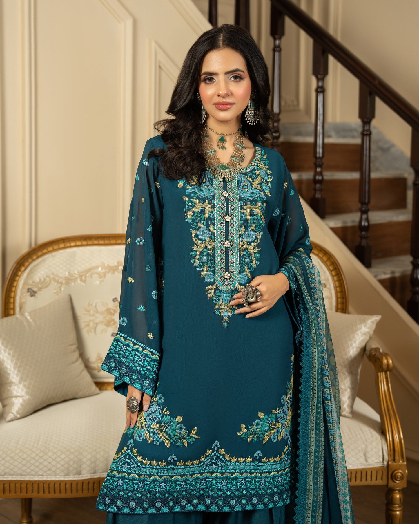 Karma Roohi 467 Teal Blue