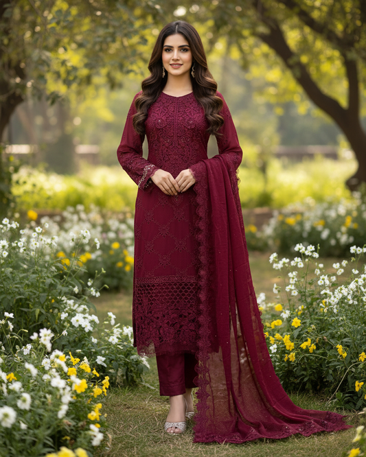 Ruby Rouge Chiffon Ensemble