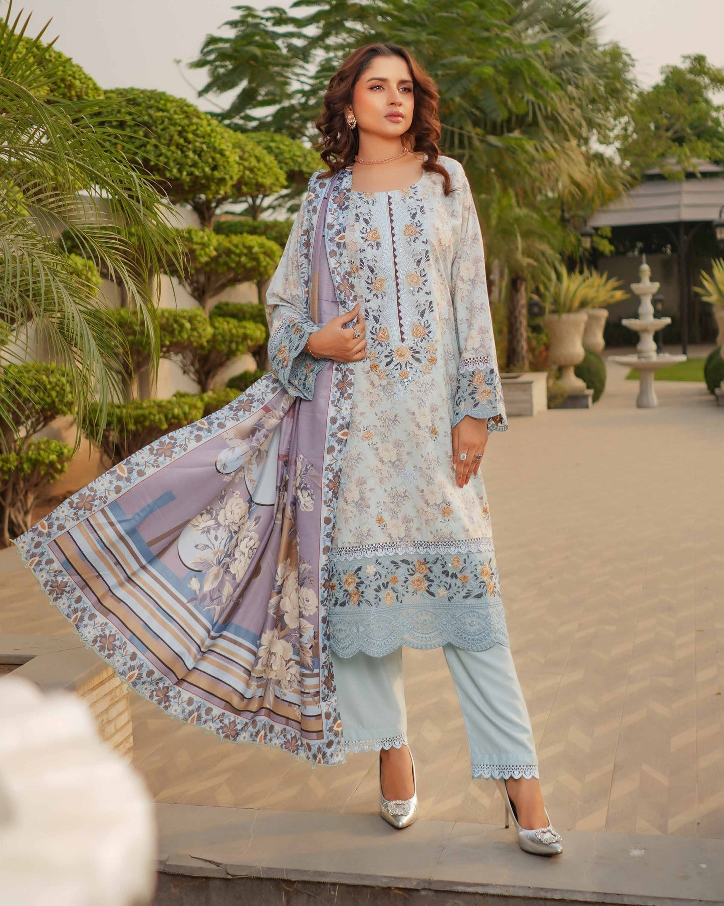 Munira Muam Dhanak 06 Sky Blue