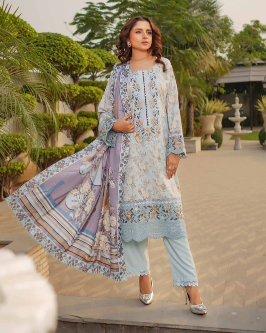 Munira Muam Dhanak 06 Sky Blue