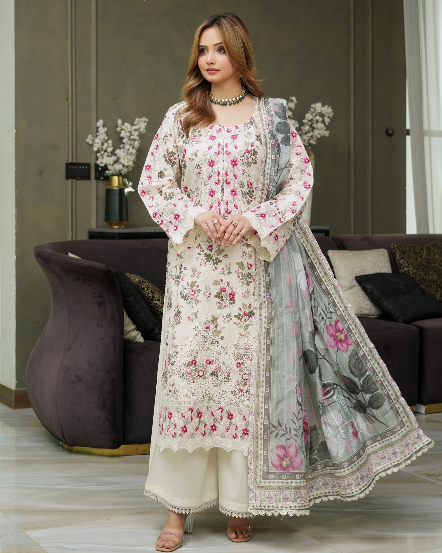 Munira Gulnar Lawn Shirt Chalk White