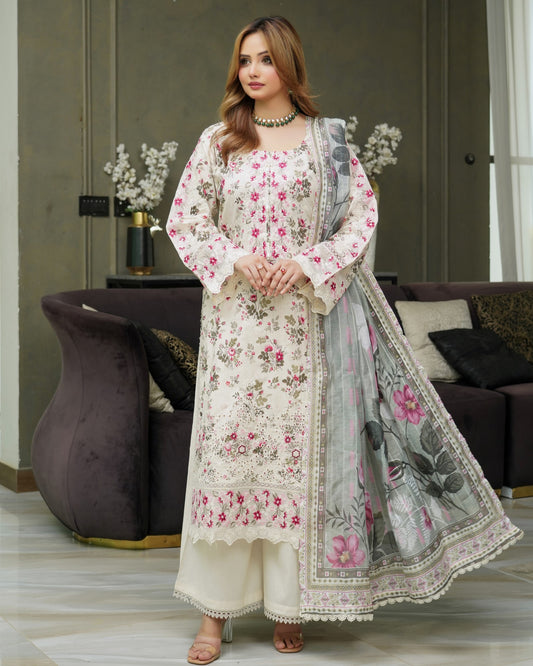 Munira Gulnar Lawn Shirt Chalk White