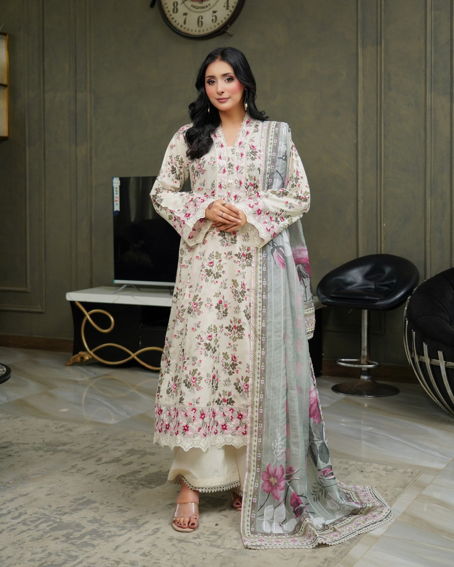 Munira Gulnar Lawn Frock Chalk White