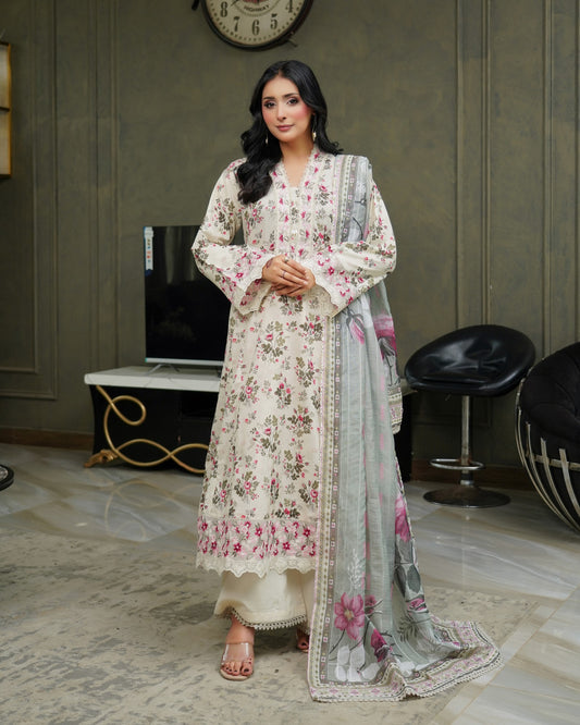 Munira Gulnar Lawn Frock Chalk White