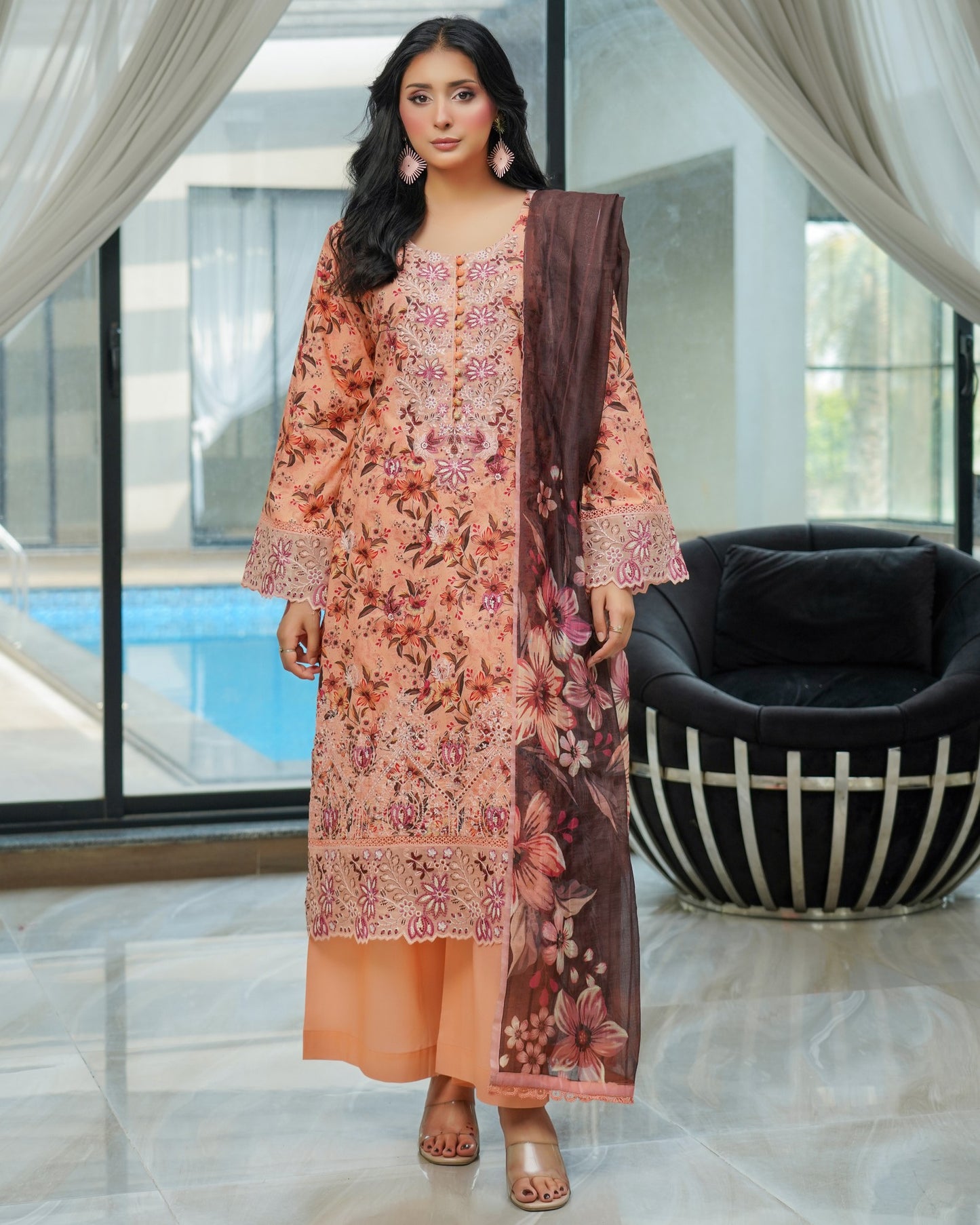 Munira Gulnar Lawn Shirt Peach