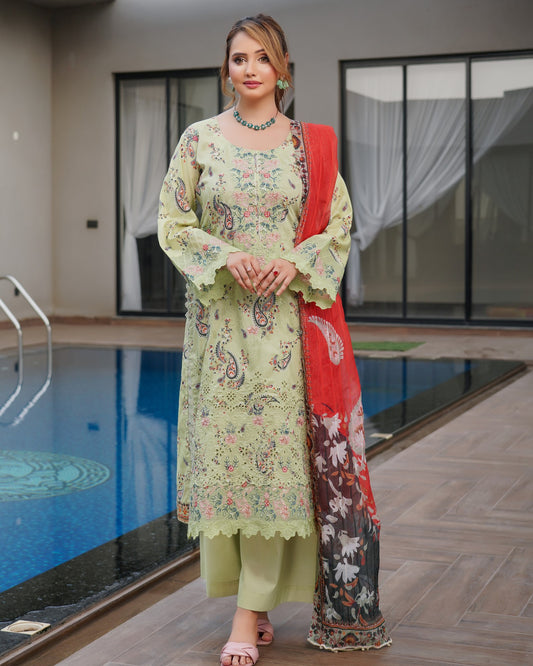 Munira Gulnar Lawn Shirt Parrot Green