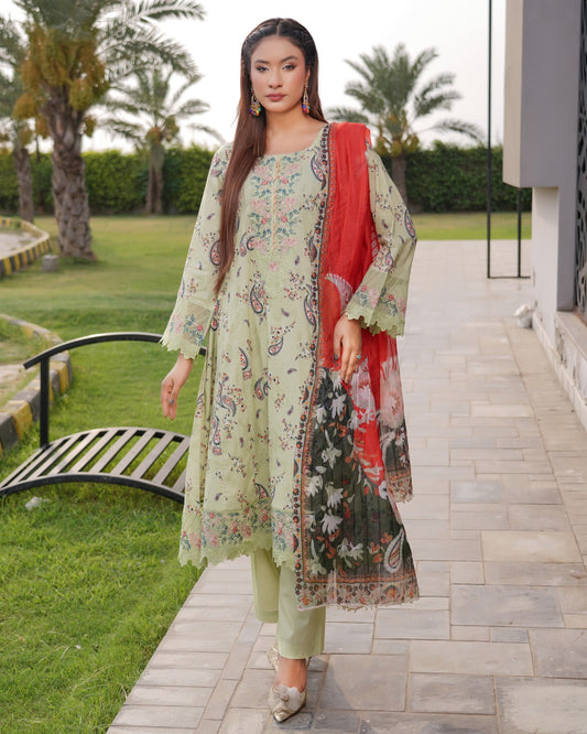 Munira Gulnar Lawn Frock Parrot Green
