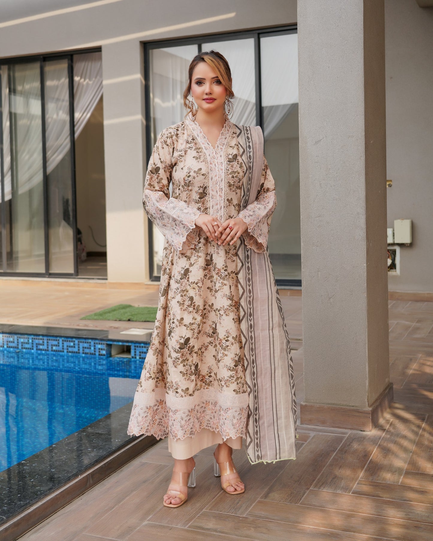 Munira Gulnar Lawn Frock Camel Brown
