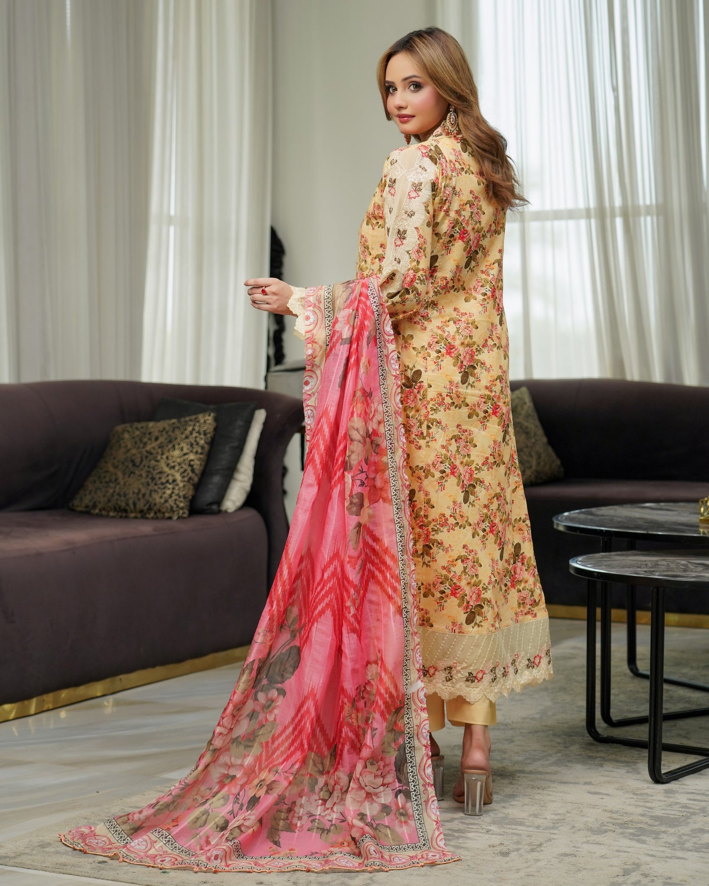 Munira Gulnar Lawn Frock Mustard