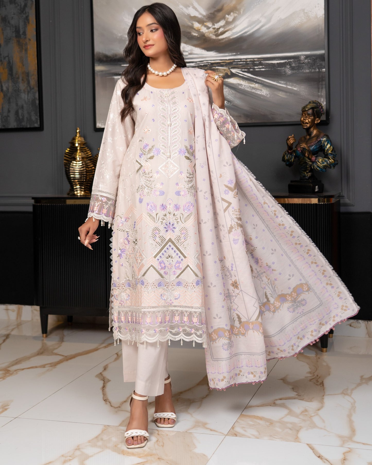 Munira Festive Lawn Beige