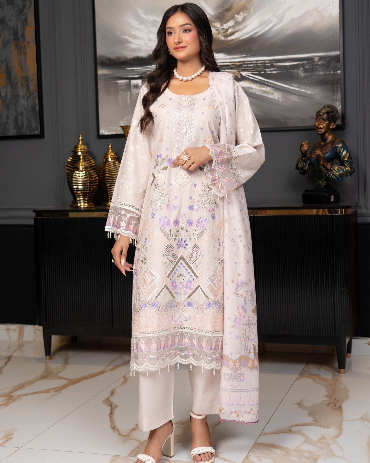 Munira Festive Lawn Beige