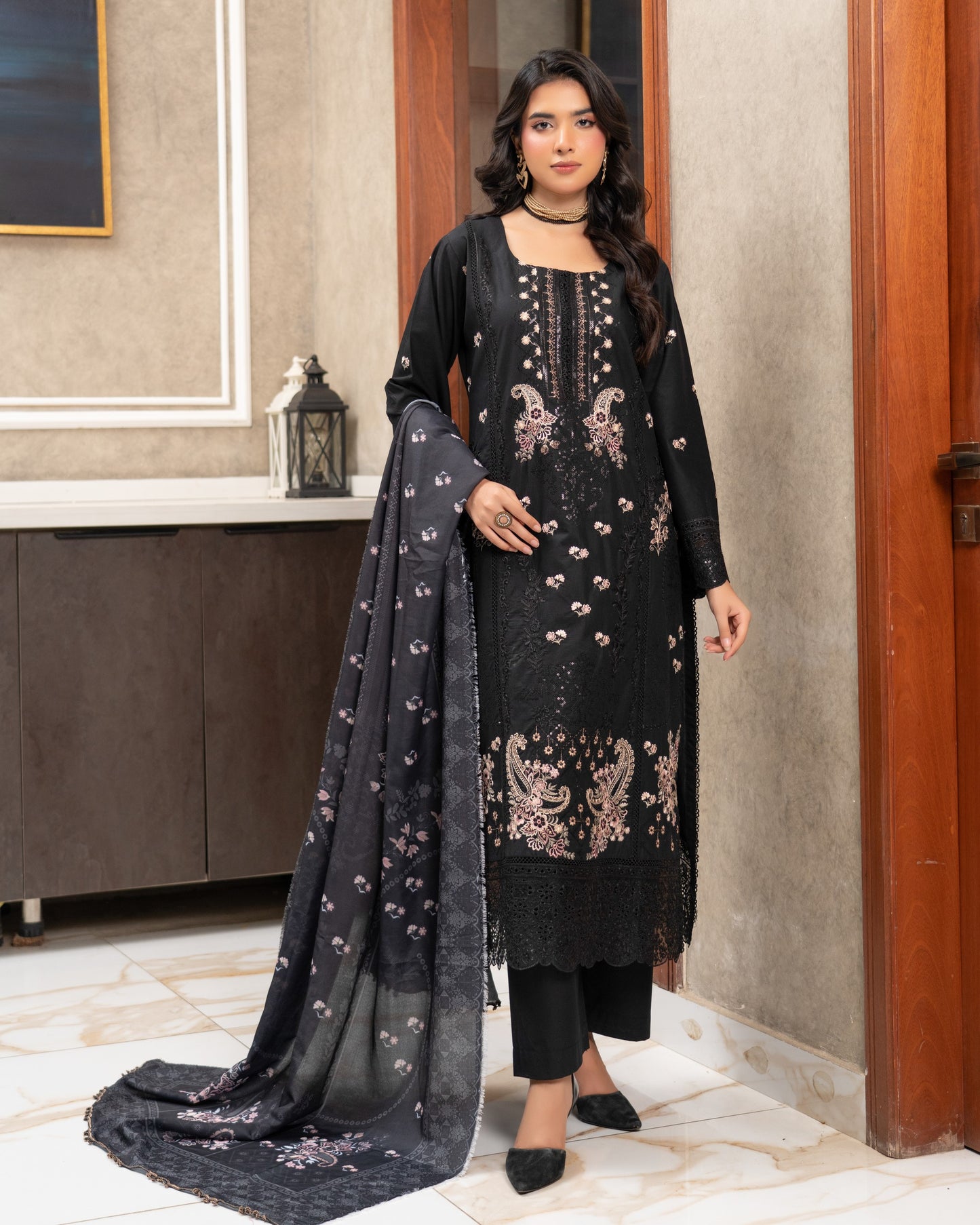 Munira Festive Lawn Black
