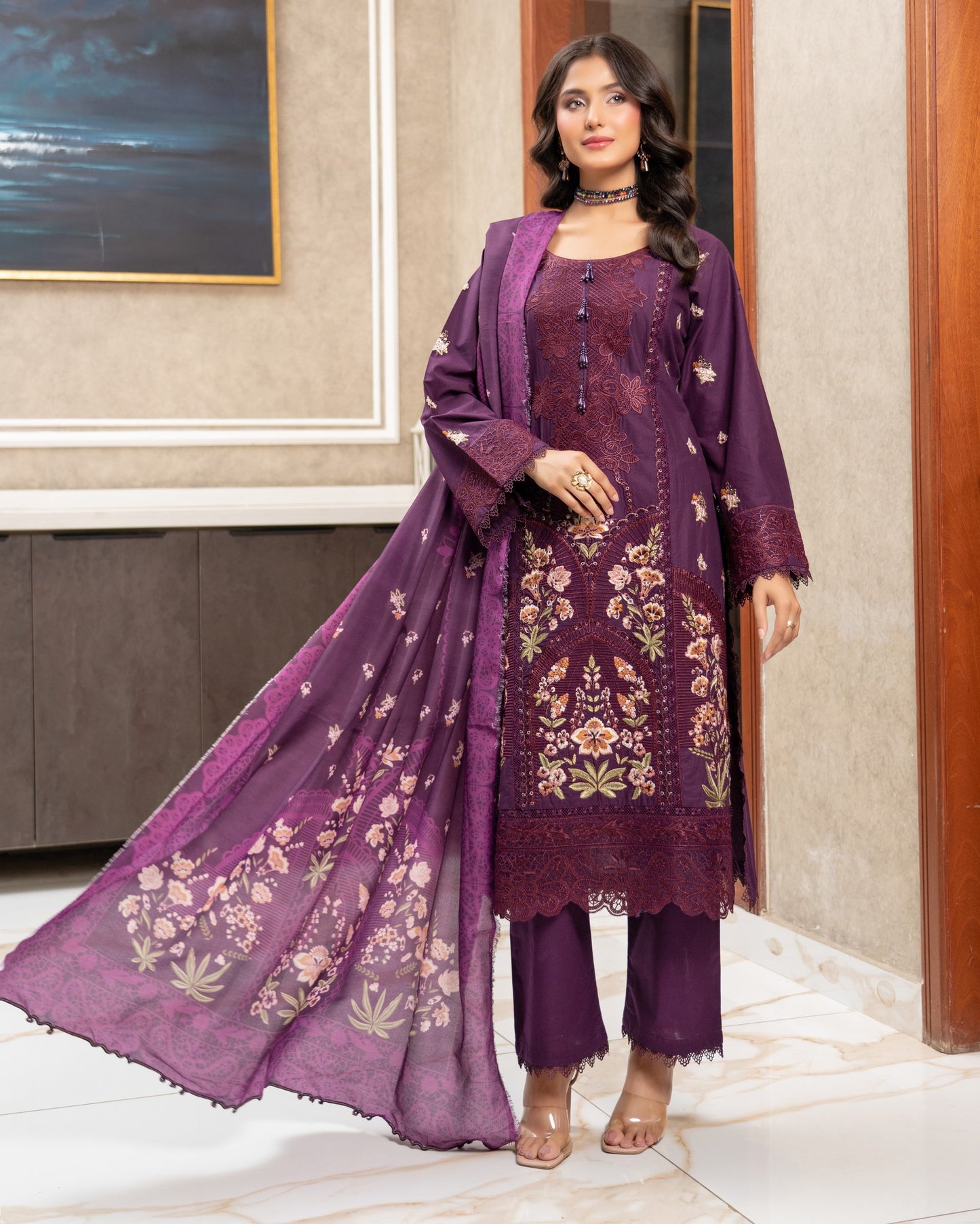Munira Festive Lawn Purple