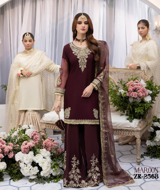 Zardozi Nikkah Edit 2568 Mehroon