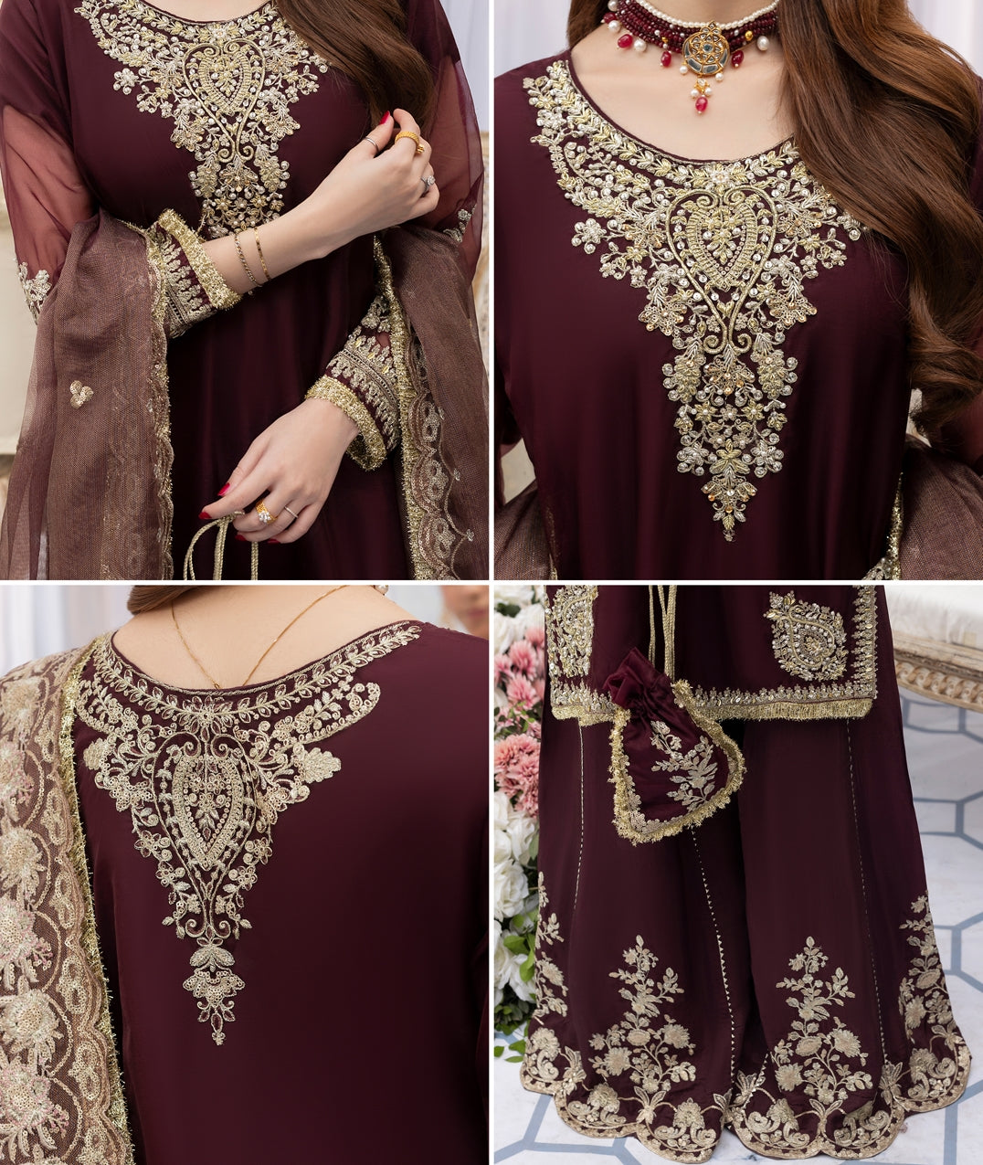 Zardozi Nikkah Edit 2568 Mehroon