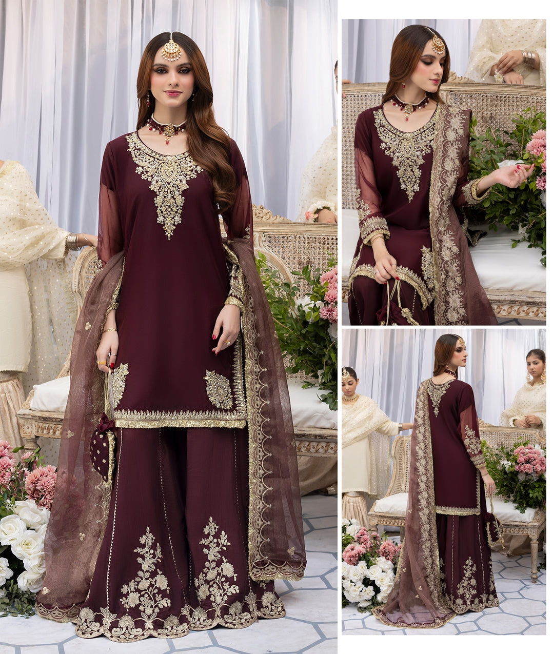 Zardozi Nikkah Edit 2568 Mehroon